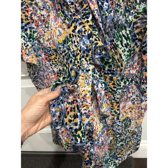 Violet & Claire Ruffle Front Multicolor Abstract Print Blouse Short Sleeve Top - Picture 5 of 11